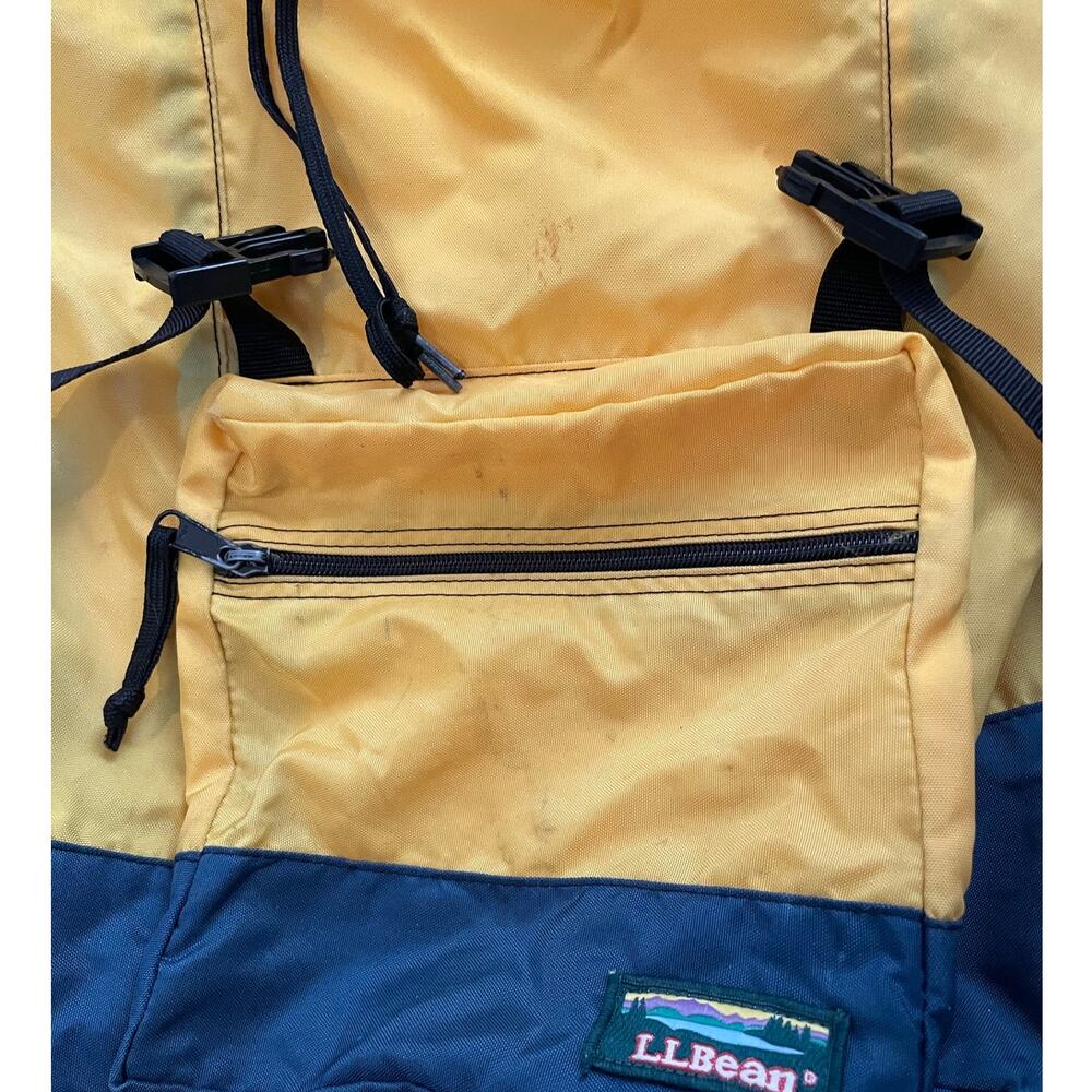LL Bean 90s Continental Backpack Rucksack Yellow Blue Hiking Technical Vintage - Picture 10 of 14